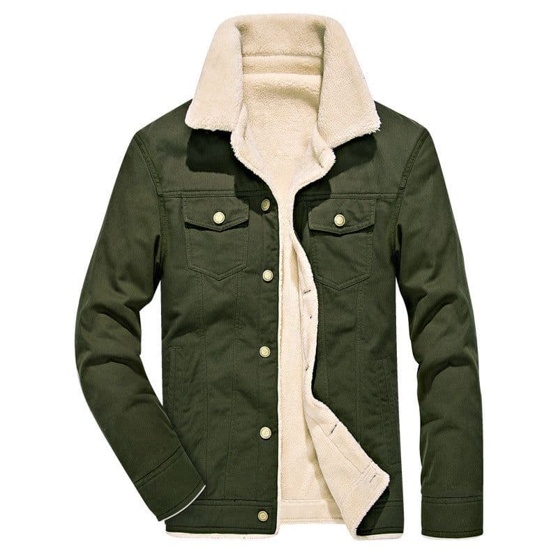 image-Men's Thick Cotton Jacket Fleece Lined Military Style Coat Army Green