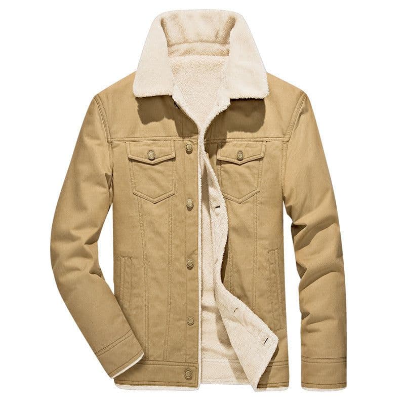 image-Men's Thick Cotton Jacket Fleece Lined Military Style Coat Army Green