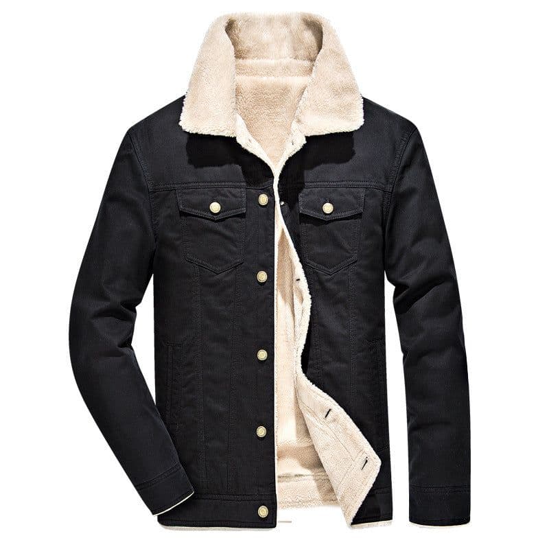 image-Men's Thick Cotton Jacket Fleece Lined Military Style Coat Army Green