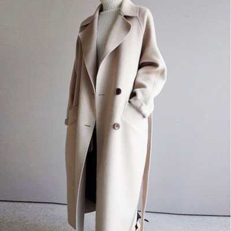 image-Women's Double-Sided Wool Blend Coat Mid-Length Beige Caramel