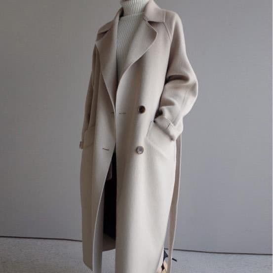 image-Women's Double-Sided Wool Blend Coat Mid-Length Beige Caramel
