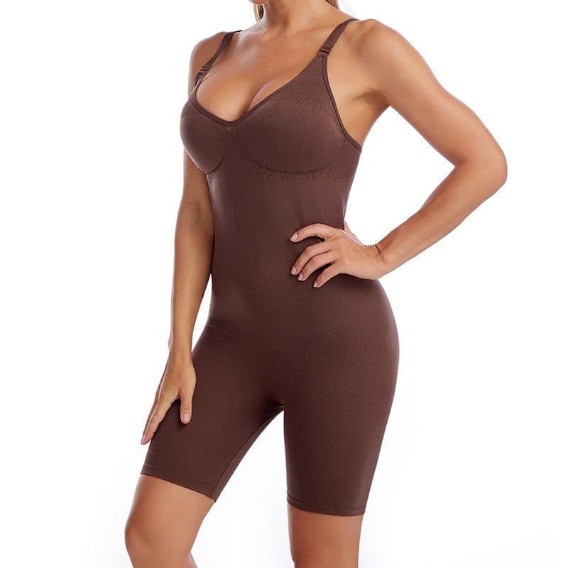 image-Shapewear Bodysuit Backless 3/4 Cup Brown XXXL Nylon Shaping