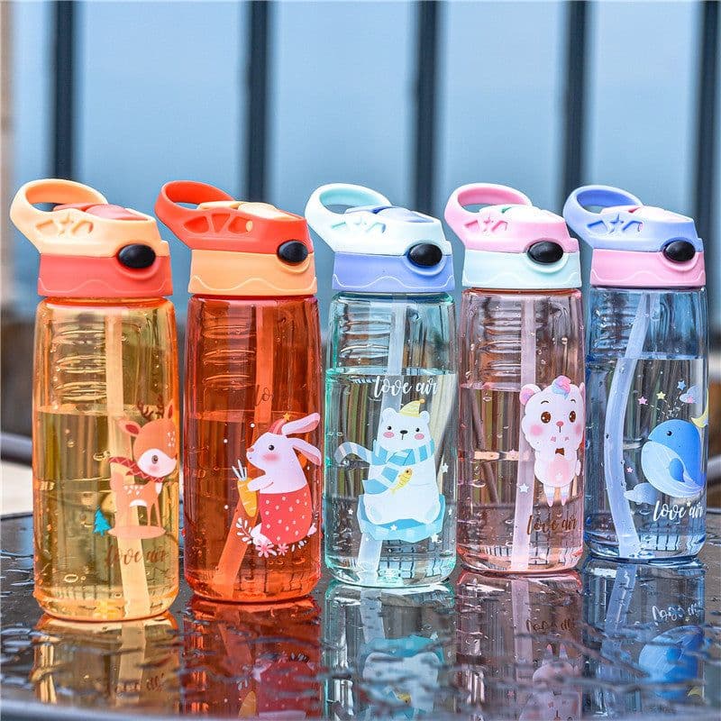 image-mipen Kids Plastic Water Bottle with Straw 501-600ml Cartoon