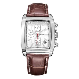 image-MEGIR 2028 Men's Square Quartz Watch Leather Strap Waterproof