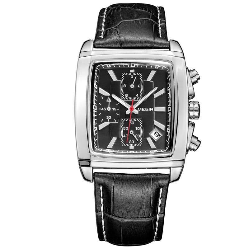 image-MEGIR 2028 Men's Square Quartz Watch Leather Strap Waterproof