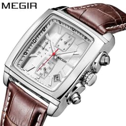 image-MEGIR 2028 Men's Square Quartz Watch Leather Strap Waterproof