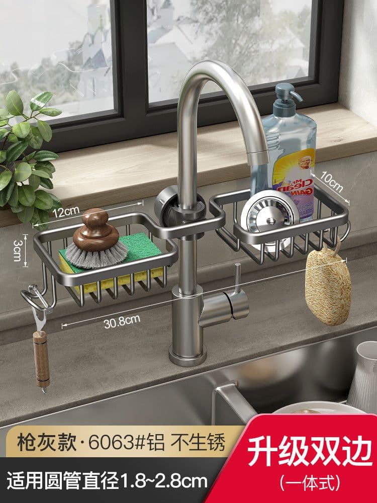 image-Kitchen Sink Organizer Rack Space Aluminum Drain Storage Holder