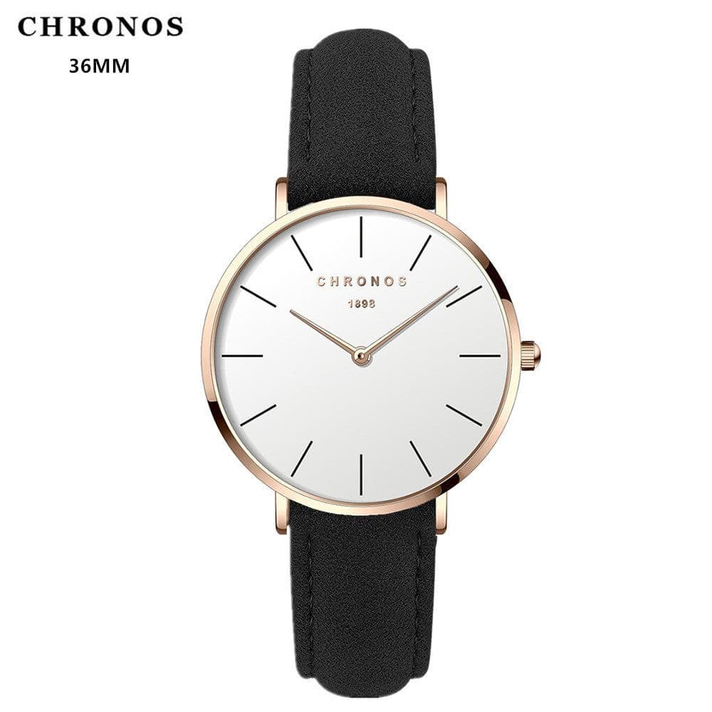 image-CHRONOS 36mm Women's Quartz Watch Round Dial PU Strap