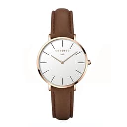 image-CHRONOS 36mm Women's Quartz Watch Round Dial PU Strap