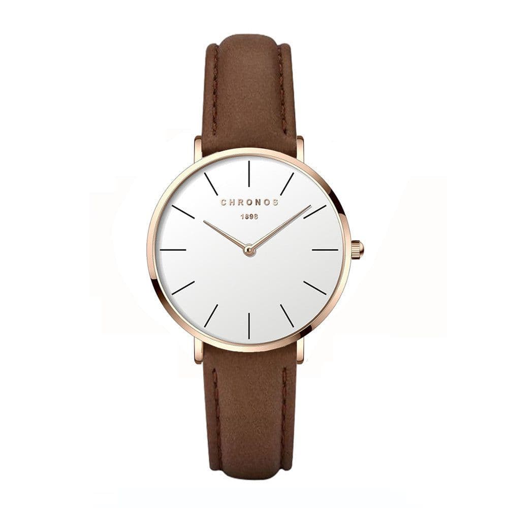 image-CHRONOS 36mm Women's Quartz Watch Round Dial PU Strap