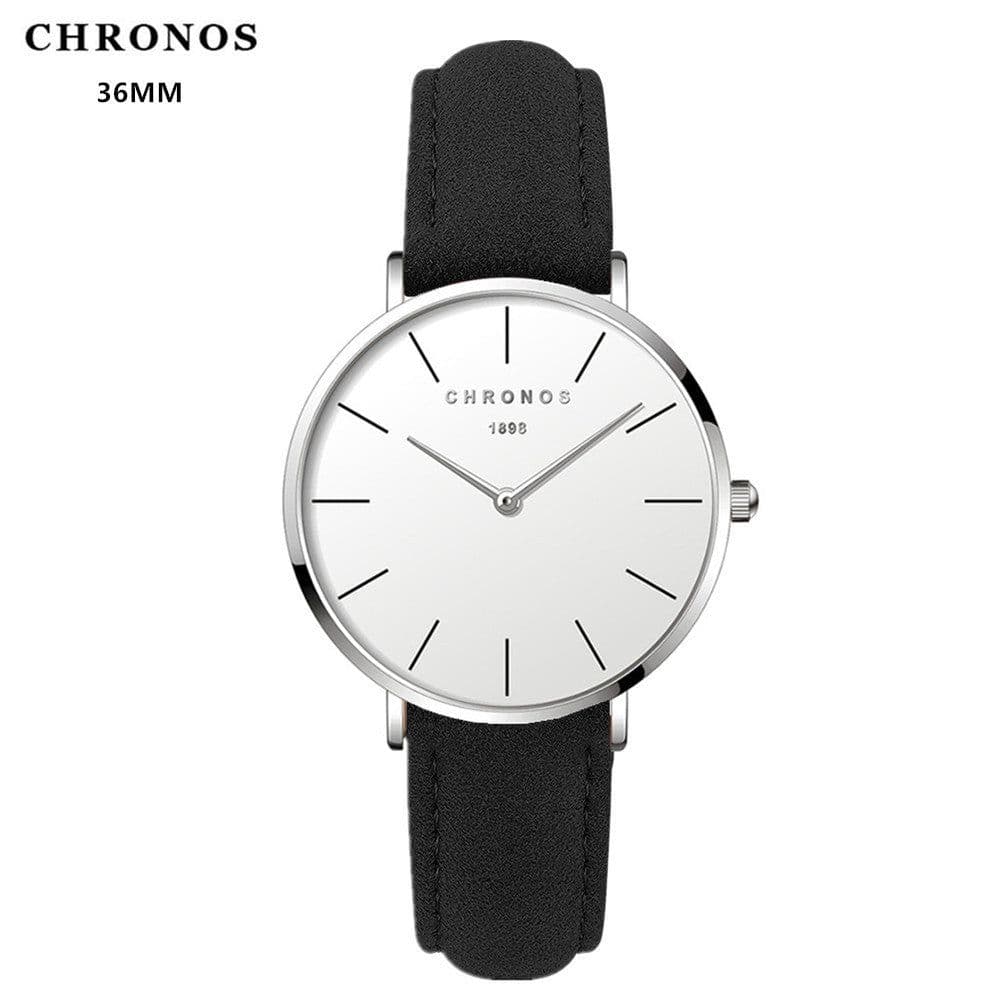 image-CHRONOS 36mm Women's Quartz Watch Round Dial PU Strap
