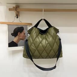 image-Women's Cotton Tote Bag Large Capacity Shoulder Handbag Khaki