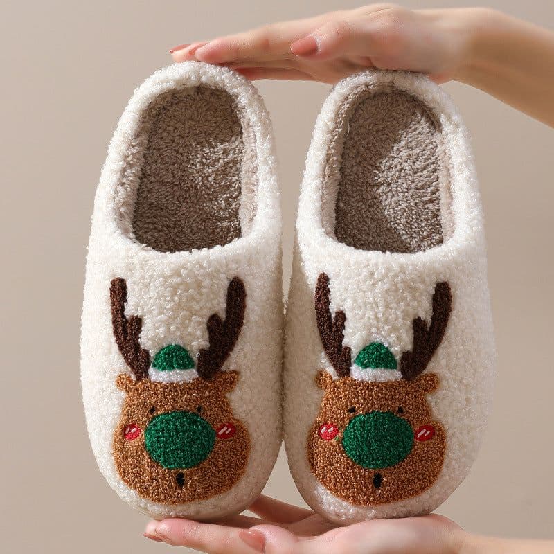 image-Women's Plush Cotton Slippers Warm Elk Totem Home Shoes Winter