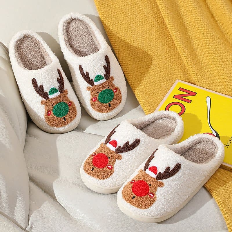 image-Women's Plush Cotton Slippers Warm Elk Totem Home Shoes Winter