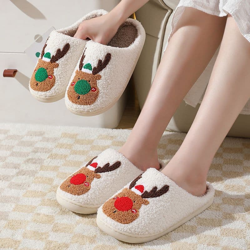 image-Women's Plush Cotton Slippers Warm Elk Totem Home Shoes Winter