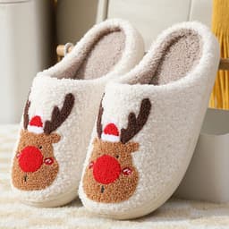 image-Women's Plush Cotton Slippers Warm Elk Totem Home Shoes Winter