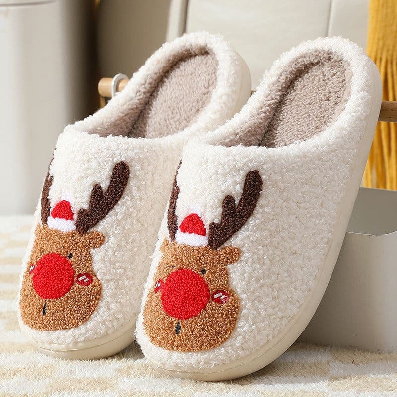 image-Women's Plush Cotton Slippers Warm Elk Totem Home Shoes Winter
