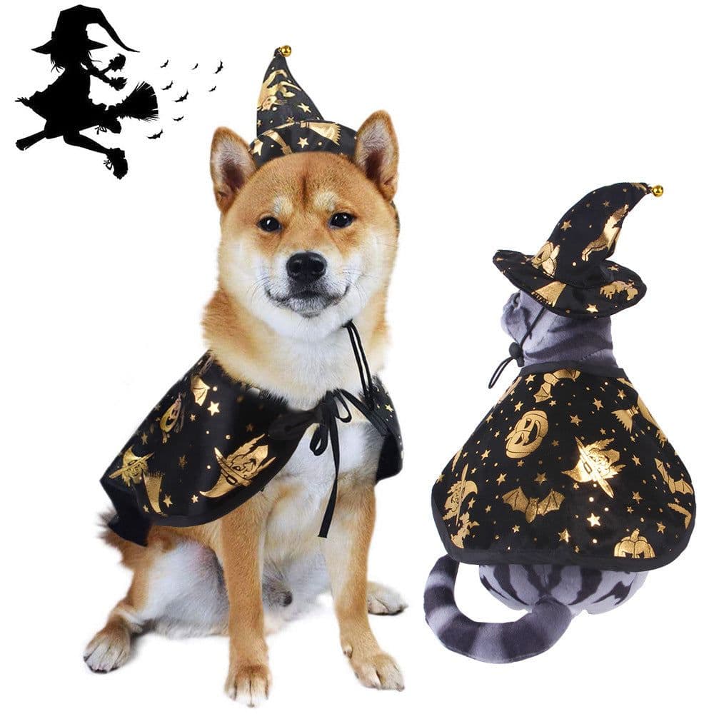 image-Pet Halloween Wizard Cloak and Hat Costume for Dogs and Cats