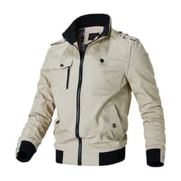 image-Men's Blue Cotton Jacket Stand Collar Zip Casual Slim Fit Autumn
