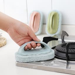 image-Kitchen Cleaning Brush with Handle - Sponge Scrubber for Stove Bathtub Tiles
