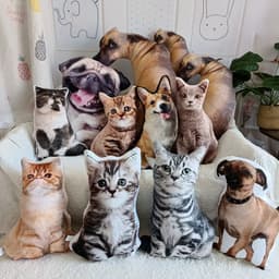 image-DIY 3D Cat Plush Pillow Toy Gift Brown 47x26cm