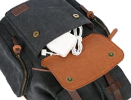 image-Wabago Men's Canvas Leather Backpack 30x42x14cm Business Laptop Bag