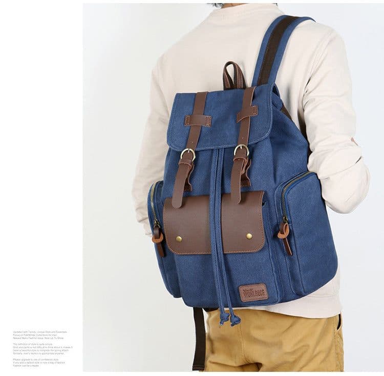 image-Wabago Men's Canvas Leather Backpack 30x42x14cm Business Laptop Bag