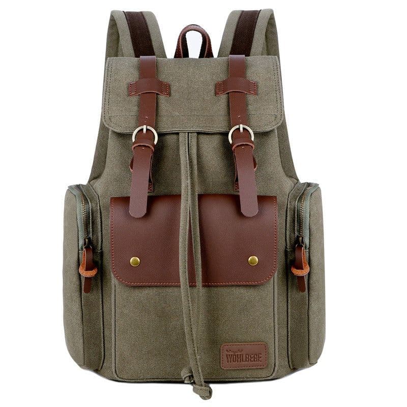 image-Wabago Men's Canvas Leather Backpack 30x42x14cm Business Laptop Bag
