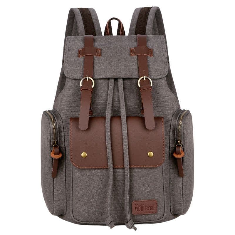image-Wabago Men's Canvas Leather Backpack 30x42x14cm Business Laptop Bag