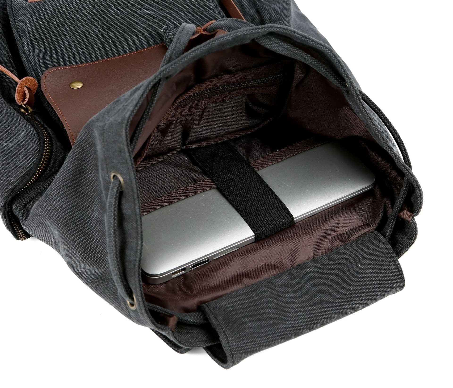 image-Wabago Men's Canvas Leather Backpack 30x42x14cm Business Laptop Bag