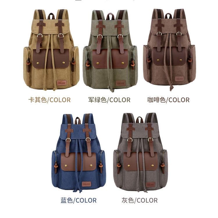 image-Wabago Men's Canvas Leather Backpack 30x42x14cm Business Laptop Bag