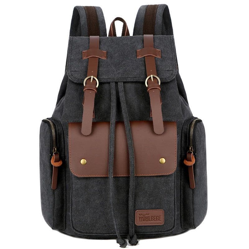image-Wabago Men's Canvas Leather Backpack 30x42x14cm Business Laptop Bag