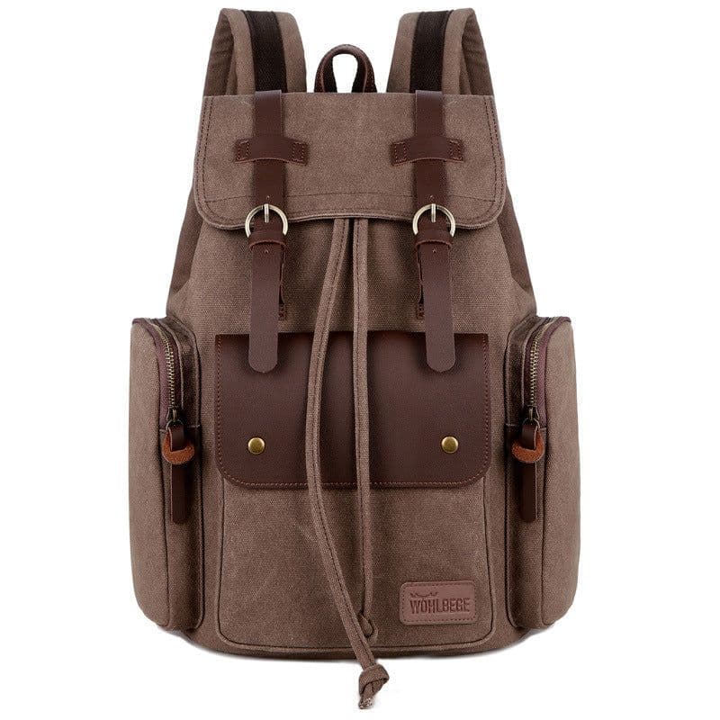 image-Wabago Men's Canvas Leather Backpack 30x42x14cm Business Laptop Bag