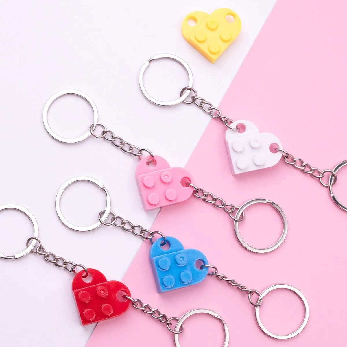 image-Heart-Shaped Couple Keychain Building Blocks DIY Split Gift