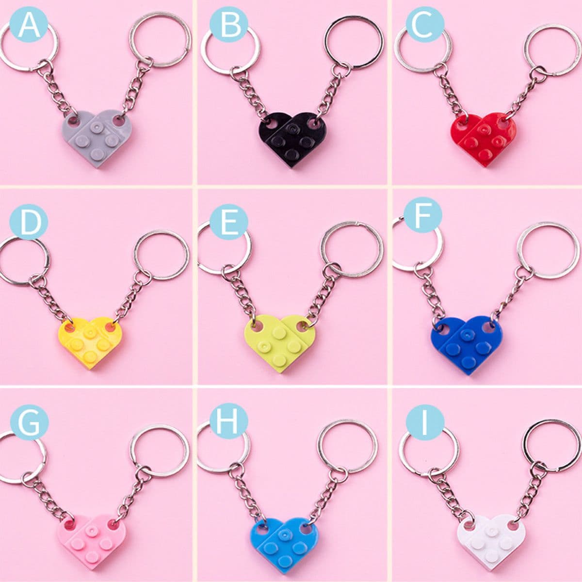 image-Heart-Shaped Couple Keychain Building Blocks DIY Split Gift