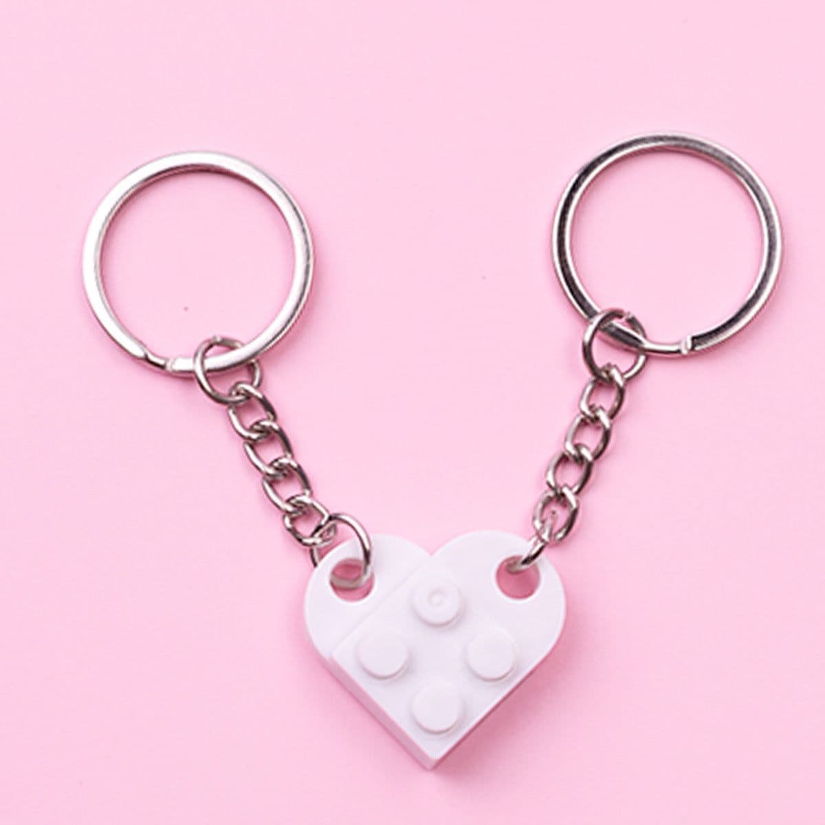 image-Heart-Shaped Couple Keychain Building Blocks DIY Split Gift