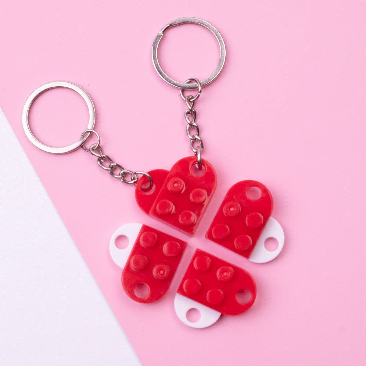 image-Heart-Shaped Couple Keychain Building Blocks DIY Split Gift