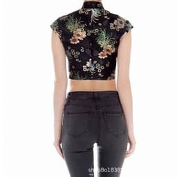 image-Floral Embroidered Satin Two-Piece Set Sleeveless Top Short Skirt
