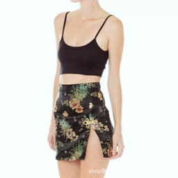 image-Floral Embroidered Satin Two-Piece Set Sleeveless Top Short Skirt