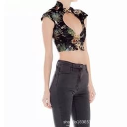 image-Floral Embroidered Satin Two-Piece Set Sleeveless Top Short Skirt