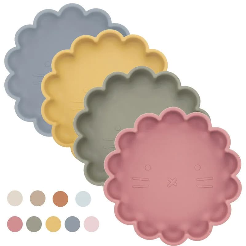 image-Pink Swan Silicone Suction Cup Plate Cartoon Lion Flower Shape