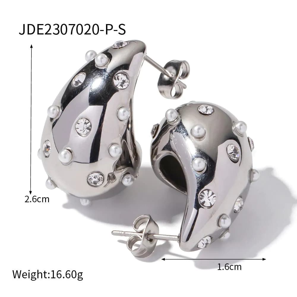 image-18K Gold Plated Stainless Steel Water Drop Geometric Earrings