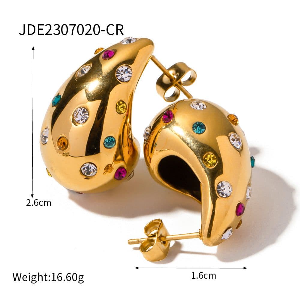 image-18K Gold Plated Stainless Steel Water Drop Geometric Earrings