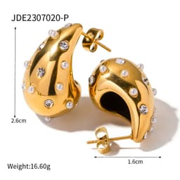 image-18K Gold Plated Stainless Steel Water Drop Geometric Earrings