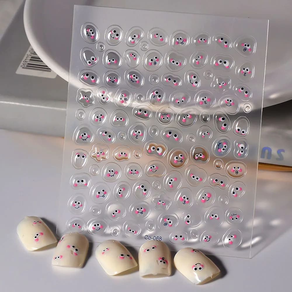 image-CoCo Notes 3D Jelly Smiley Face Nail Stickers Cartoon Series
