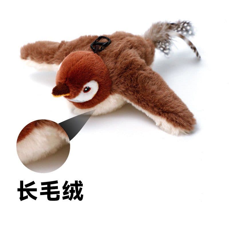 image-Electric Plush Cat Toy with Flapping Wings and Sound - Simulation Bird