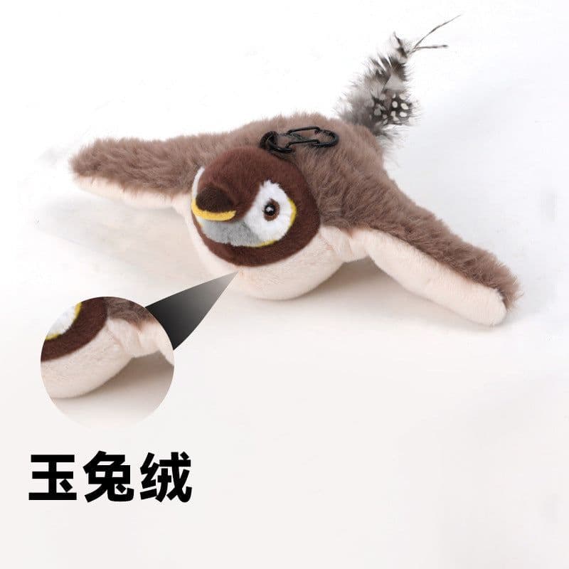 image-Electric Plush Cat Toy with Flapping Wings and Sound - Simulation Bird