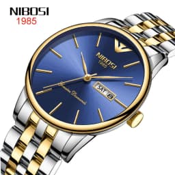 image-NIBOSI 2332 Men's Watch Gold Calendar Stainless Steel Waterproof 30M
