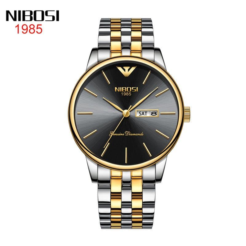 image-NIBOSI 2332 Men's Watch Gold Calendar Stainless Steel Waterproof 30M