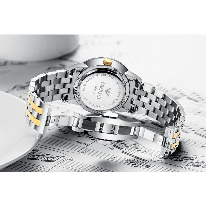 image-NIBOSI 2332 Men's Watch Gold Calendar Stainless Steel Waterproof 30M